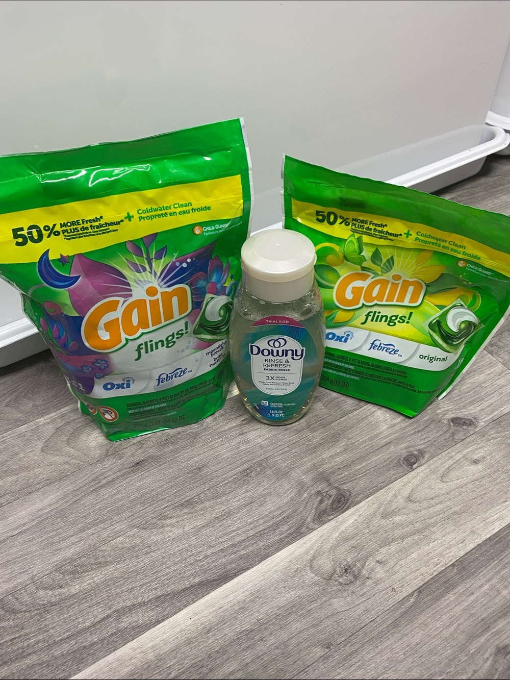 Gain! Laundry Detergent and downy rinse and refresh